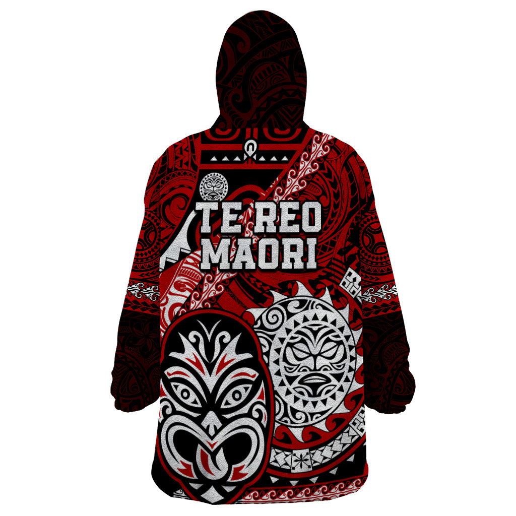 Te Reo Maori New Zealand Wearable Blanket Hoodie Aotearoa Kia Haka Maori Tribal Tattoo Red Style LT9