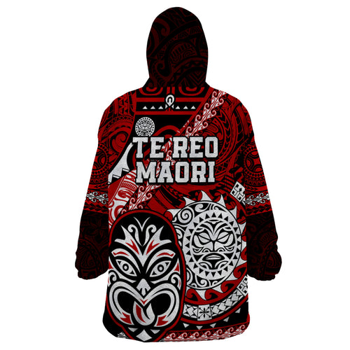Te Reo Maori New Zealand Wearable Blanket Hoodie Aotearoa Kia Haka Maori Tribal Tattoo Red Style LT9
