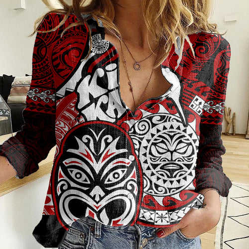 Te Reo Maori New Zealand Women Casual Shirt Aotearoa Kia Haka Maori Tribal Tattoo Red Style LT9