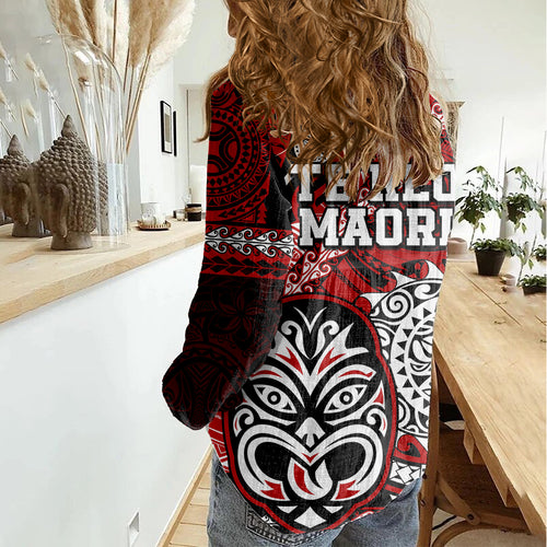 Te Reo Maori New Zealand Women Casual Shirt Aotearoa Kia Haka Maori Tribal Tattoo Red Style LT9
