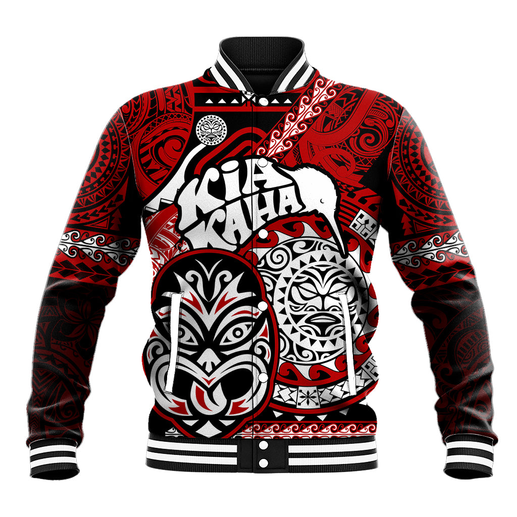 Personalised Te Reo Maori New Zealand Baseball Jacket Aotearoa Kia Haka Maori Tribal Tattoo Red Style LT9