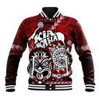 Personalised Te Reo Maori New Zealand Baseball Jacket Aotearoa Kia Haka Maori Tribal Tattoo Red Style LT9