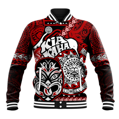 Personalised Te Reo Maori New Zealand Baseball Jacket Aotearoa Kia Haka Maori Tribal Tattoo Red Style LT9