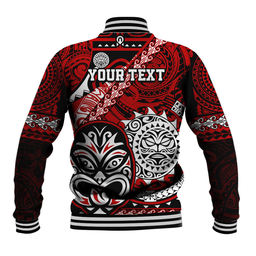 Personalised Te Reo Maori New Zealand Baseball Jacket Aotearoa Kia Haka Maori Tribal Tattoo Red Style LT9