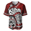 Personalised Te Reo Maori New Zealand Baseball Jersey Aotearoa Kia Haka Maori Tribal Tattoo Red Style LT9