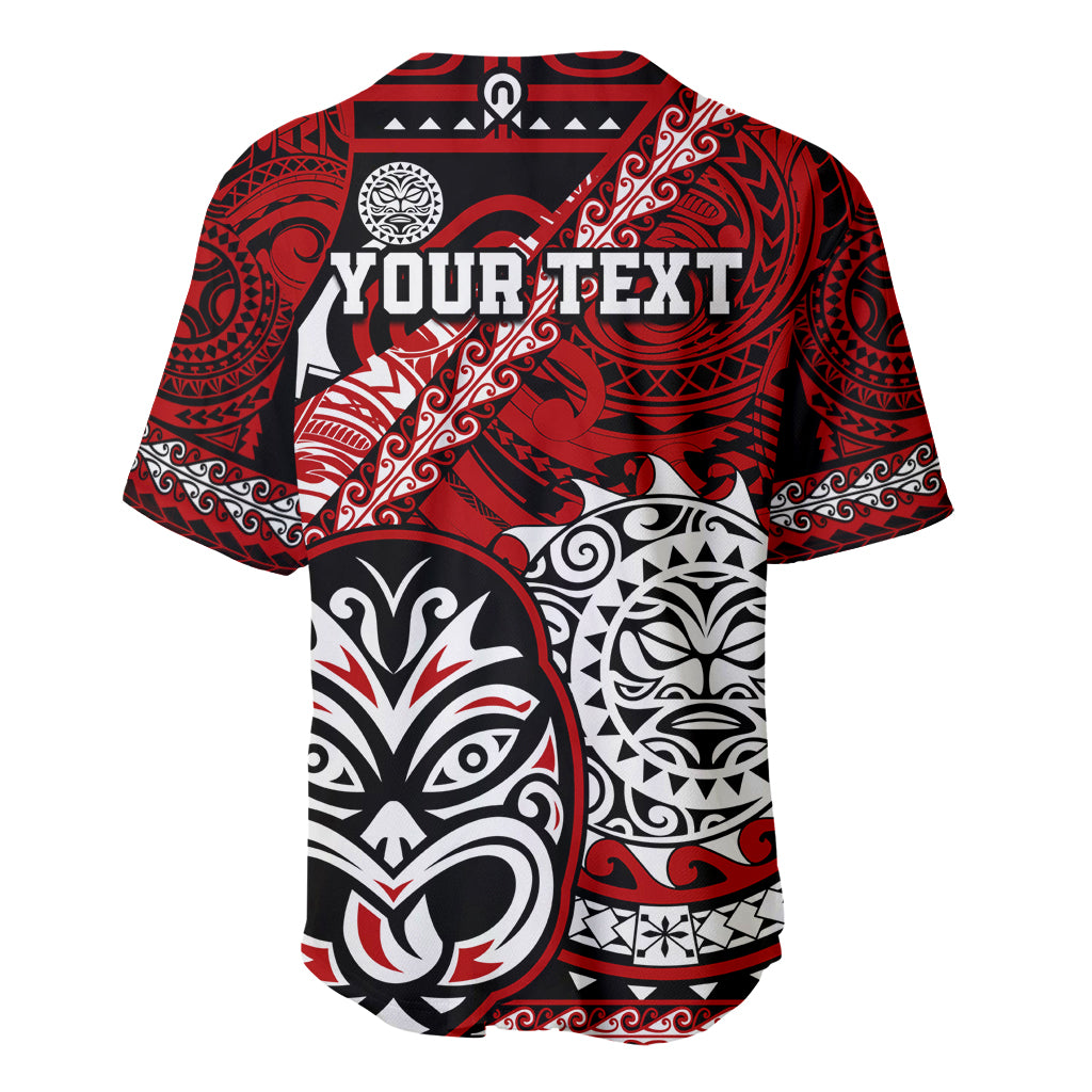 Personalised Te Reo Maori New Zealand Baseball Jersey Aotearoa Kia Haka Maori Tribal Tattoo Red Style LT9