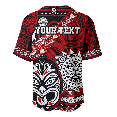 Personalised Te Reo Maori New Zealand Baseball Jersey Aotearoa Kia Haka Maori Tribal Tattoo Red Style LT9