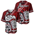 Personalised Te Reo Maori New Zealand Baseball Jersey Aotearoa Kia Haka Maori Tribal Tattoo Red Style LT9