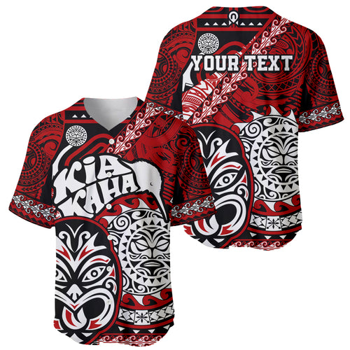 Personalised Te Reo Maori New Zealand Baseball Jersey Aotearoa Kia Haka Maori Tribal Tattoo Red Style LT9