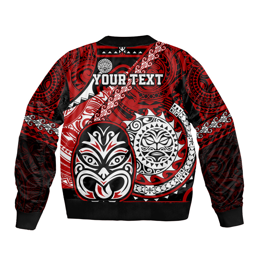 Personalised Te Reo Maori New Zealand Bomber Jacket Aotearoa Kia Haka Maori Tribal Tattoo Red Style LT9