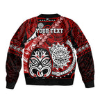Personalised Te Reo Maori New Zealand Bomber Jacket Aotearoa Kia Haka Maori Tribal Tattoo Red Style LT9