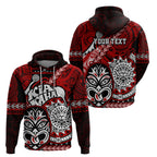 Personalised Te Reo Maori New Zealand Hoodie Aotearoa Kia Haka Maori Tribal Tattoo Red Style LT9