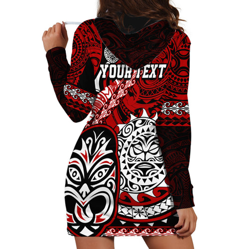 Personalised Te Reo Maori New Zealand Hoodie Dress Aotearoa Kia Haka Maori Tribal Tattoo Red Style LT9