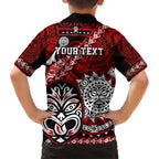 Personalised Te Reo Maori New Zealand Kid Hawaiian Shirt Aotearoa Kia Haka Maori Tribal Tattoo Red Style LT9