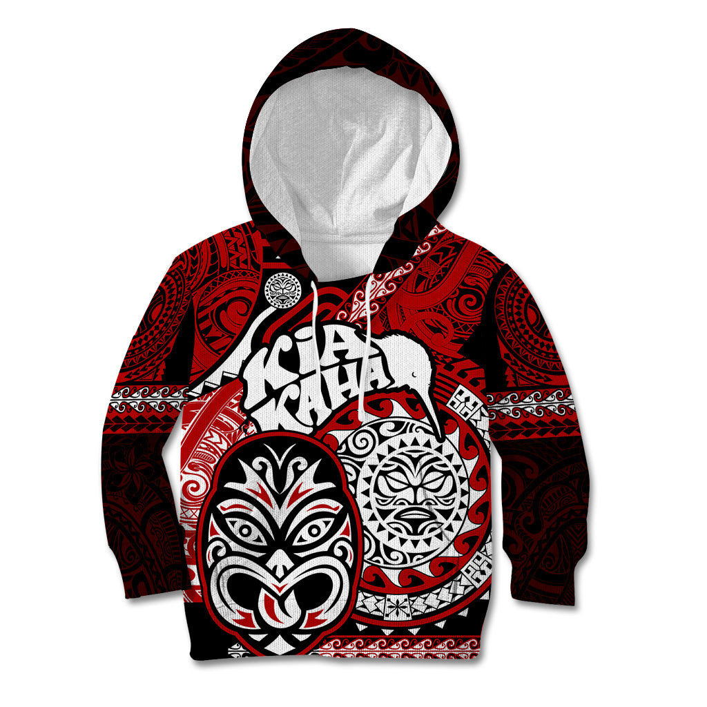Personalised Te Reo Maori New Zealand Kid Hoodie Aotearoa Kia Haka Maori Tribal Tattoo Red Style LT9