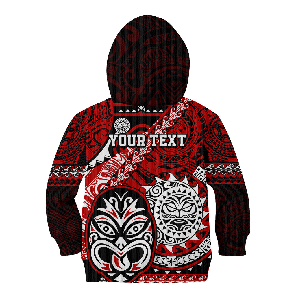 Personalised Te Reo Maori New Zealand Kid Hoodie Aotearoa Kia Haka Maori Tribal Tattoo Red Style LT9