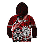 Personalised Te Reo Maori New Zealand Kid Hoodie Aotearoa Kia Haka Maori Tribal Tattoo Red Style LT9