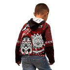Personalised Te Reo Maori New Zealand Kid Hoodie Aotearoa Kia Haka Maori Tribal Tattoo Red Style LT9