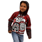 Personalised Te Reo Maori New Zealand Kid Hoodie Aotearoa Kia Haka Maori Tribal Tattoo Red Style LT9