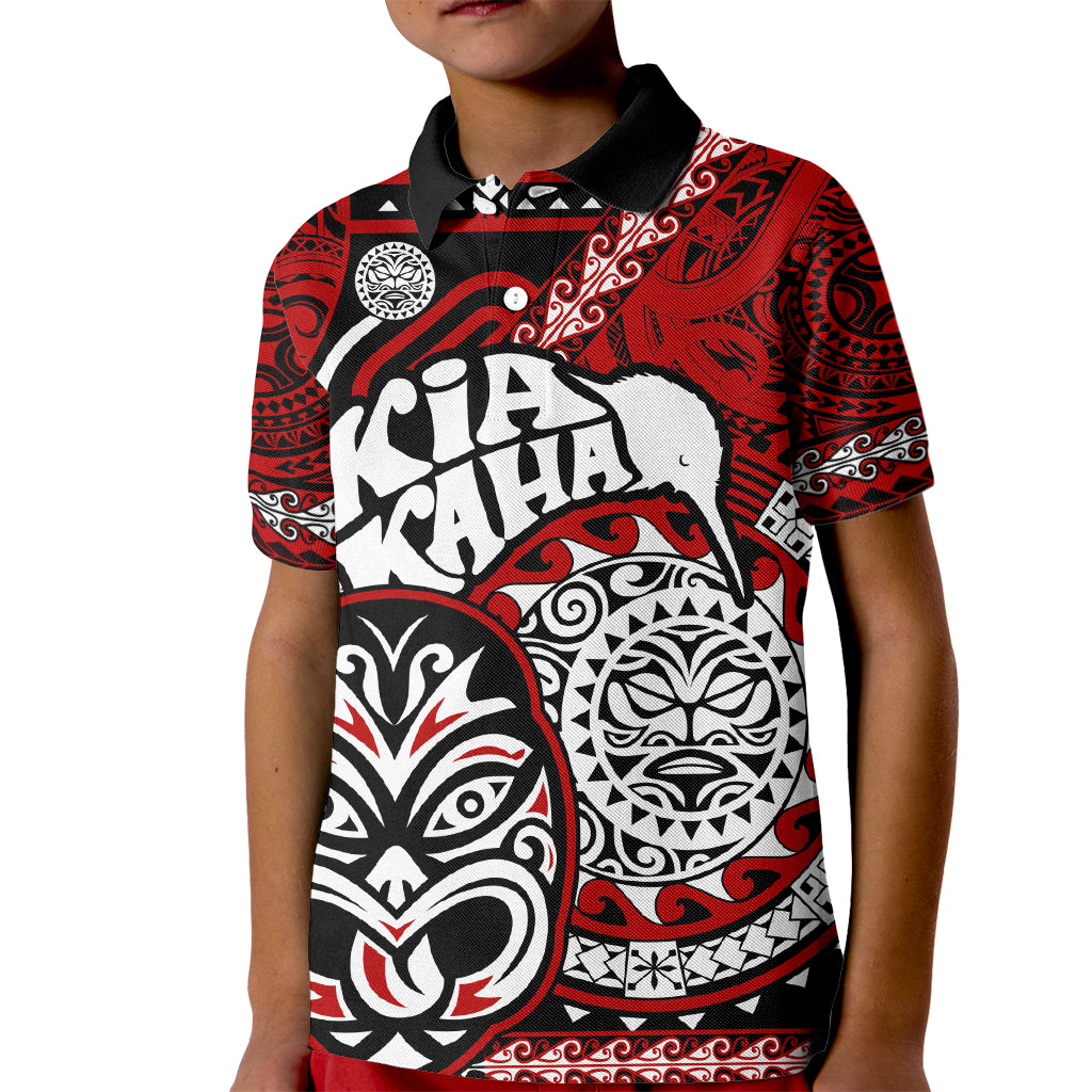 Personalised Te Reo Maori New Zealand Kid Polo Shirt Aotearoa Kia Haka Maori Tribal Tattoo Red Style LT9
