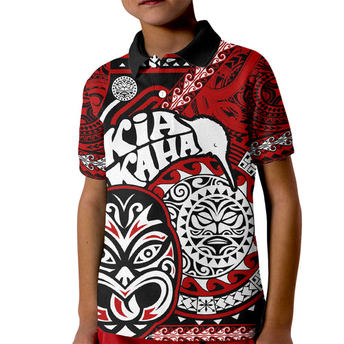 Personalised Te Reo Maori New Zealand Kid Polo Shirt Aotearoa Kia Haka Maori Tribal Tattoo Red Style LT9