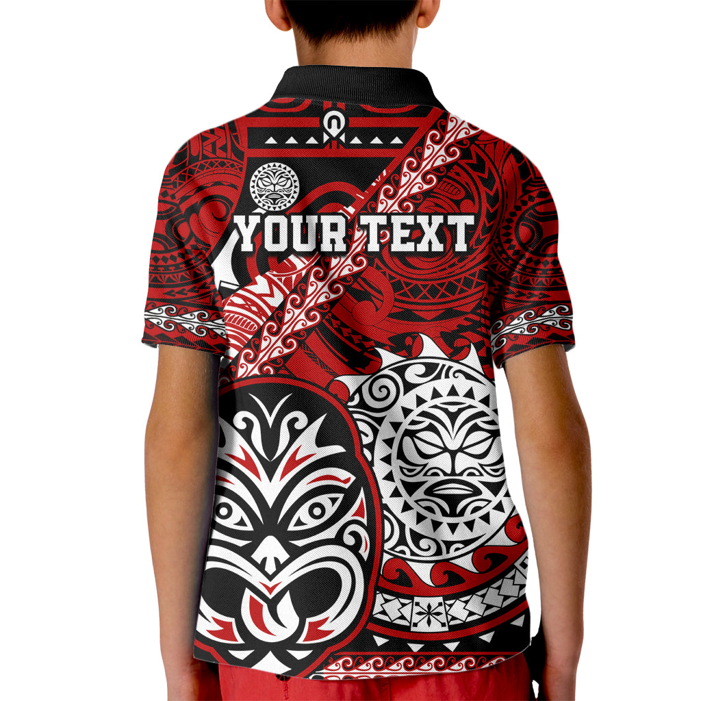 Personalised Te Reo Maori New Zealand Kid Polo Shirt Aotearoa Kia Haka Maori Tribal Tattoo Red Style LT9