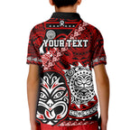 Personalised Te Reo Maori New Zealand Kid Polo Shirt Aotearoa Kia Haka Maori Tribal Tattoo Red Style LT9