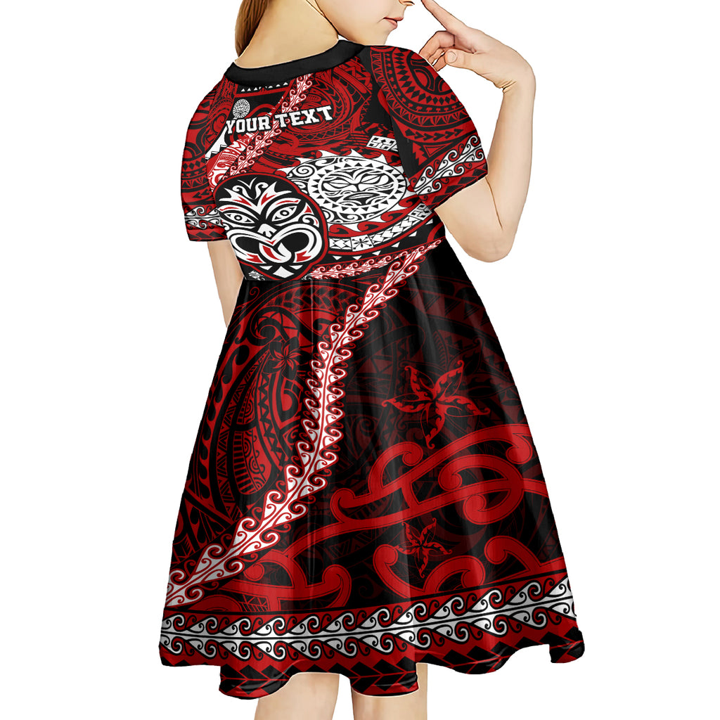 Personalised Te Reo Maori New Zealand Kid Short Sleeve Dress Aotearoa Kia Haka Maori Tribal Tattoo Red Style LT9