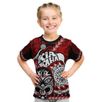 Personalised Te Reo Maori New Zealand Kid T Shirt Aotearoa Kia Haka Maori Tribal Tattoo Red Style LT9