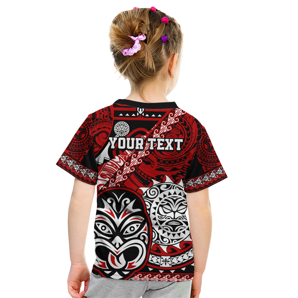 Personalised Te Reo Maori New Zealand Kid T Shirt Aotearoa Kia Haka Maori Tribal Tattoo Red Style LT9