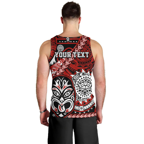 Personalised Te Reo Maori New Zealand Men Tank Top Aotearoa Kia Haka Maori Tribal Tattoo Red Style LT9