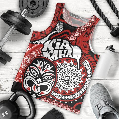 Personalised Te Reo Maori New Zealand Men Tank Top Aotearoa Kia Haka Maori Tribal Tattoo Red Style LT9