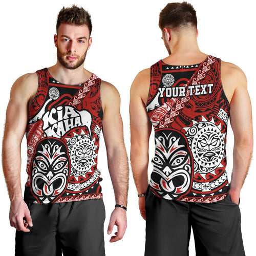 Personalised Te Reo Maori New Zealand Men Tank Top Aotearoa Kia Haka Maori Tribal Tattoo Red Style LT9
