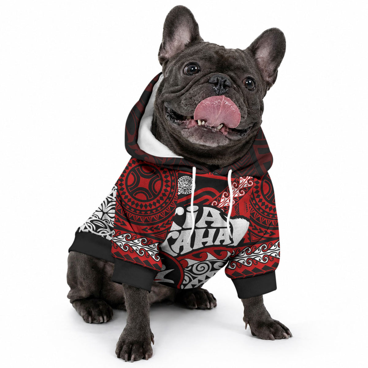 Personalised Te Reo Maori New Zealand Pet Hoodie Aotearoa Kia Haka Maori Tribal Tattoo Red Style
