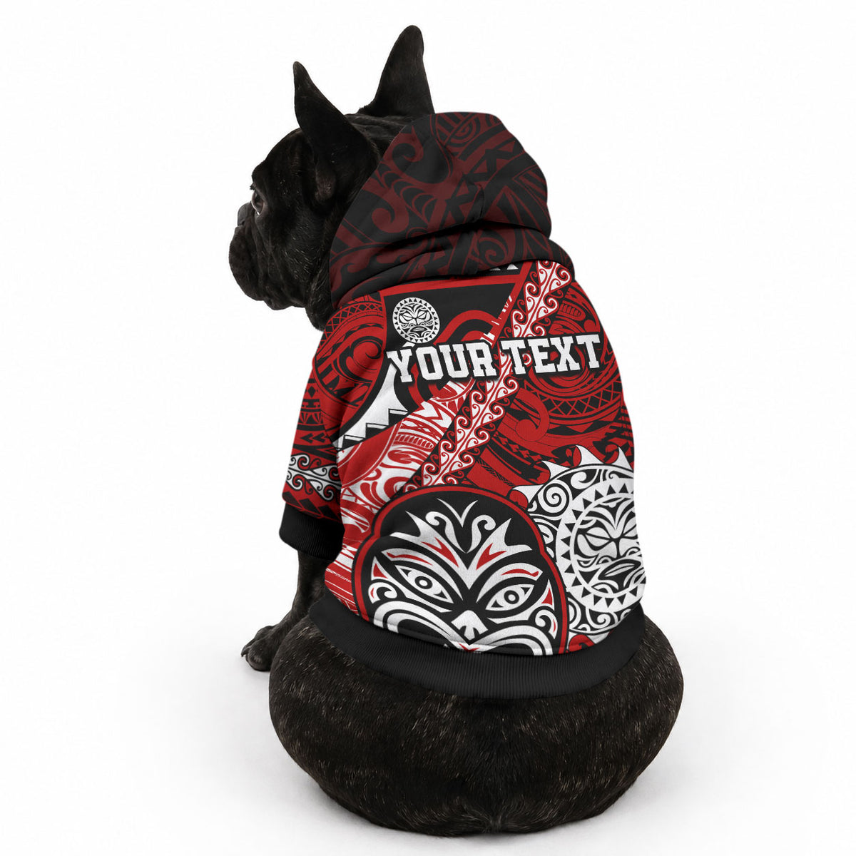 Personalised Te Reo Maori New Zealand Pet Hoodie Aotearoa Kia Haka Maori Tribal Tattoo Red Style