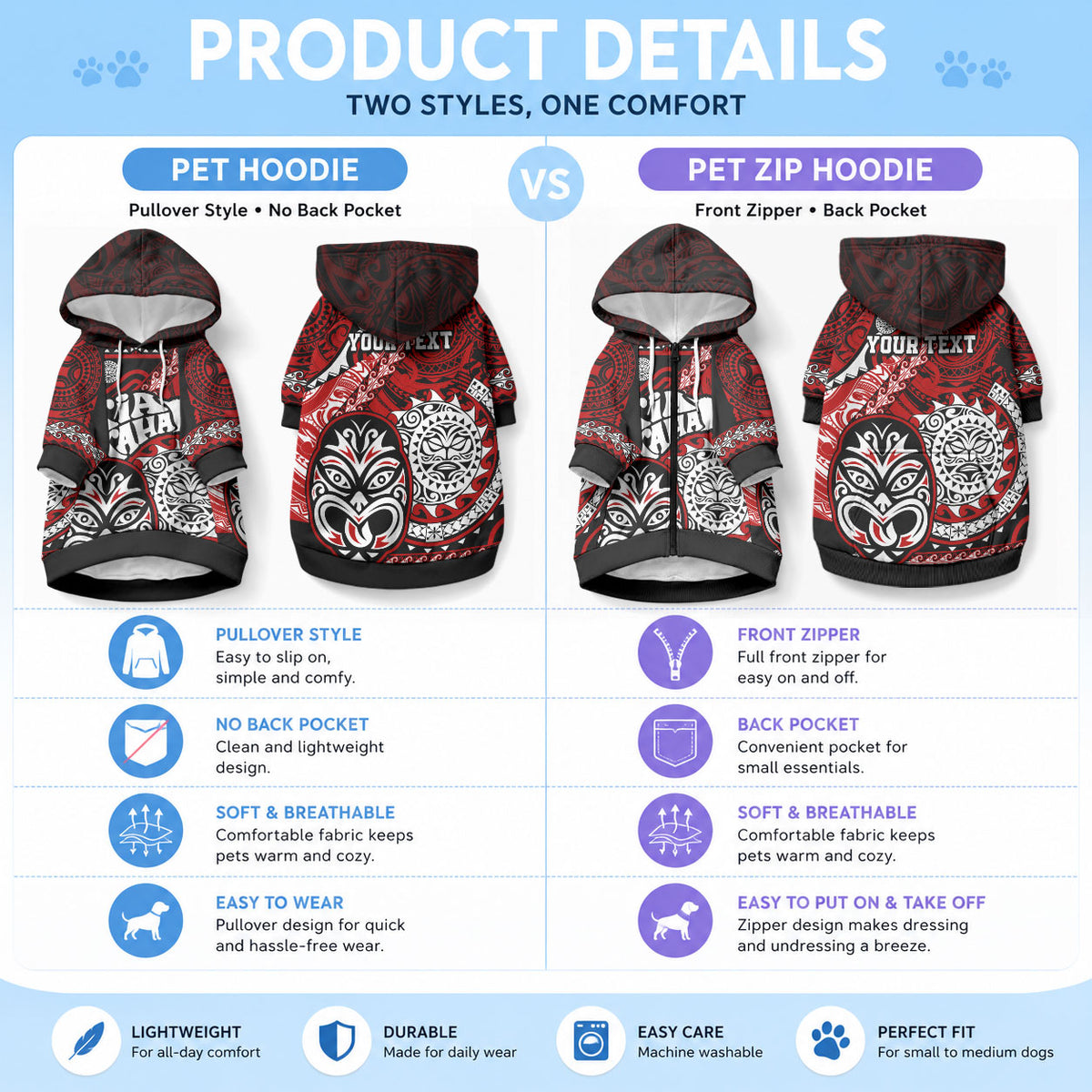 Personalised Te Reo Maori New Zealand Pet Hoodie Aotearoa Kia Haka Maori Tribal Tattoo Red Style