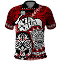 Personalised Te Reo Maori New Zealand Polo Shirt Aotearoa Kia Haka Maori Tribal Tattoo Red Style LT9