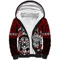 Personalised Te Reo Maori New Zealand Sherpa Hoodie Aotearoa Kia Haka Maori Tribal Tattoo Red Style LT9