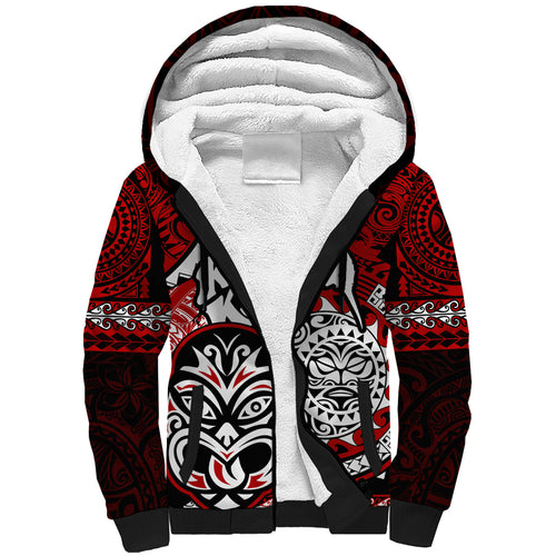 Personalised Te Reo Maori New Zealand Sherpa Hoodie Aotearoa Kia Haka Maori Tribal Tattoo Red Style LT9