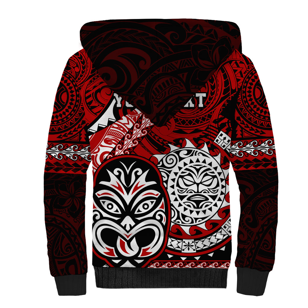 Personalised Te Reo Maori New Zealand Sherpa Hoodie Aotearoa Kia Haka Maori Tribal Tattoo Red Style LT9