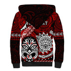Personalised Te Reo Maori New Zealand Sherpa Hoodie Aotearoa Kia Haka Maori Tribal Tattoo Red Style LT9