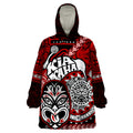 Personalised Te Reo Maori New Zealand Wearable Blanket Hoodie Aotearoa Kia Haka Maori Tribal Tattoo Red Style LT9