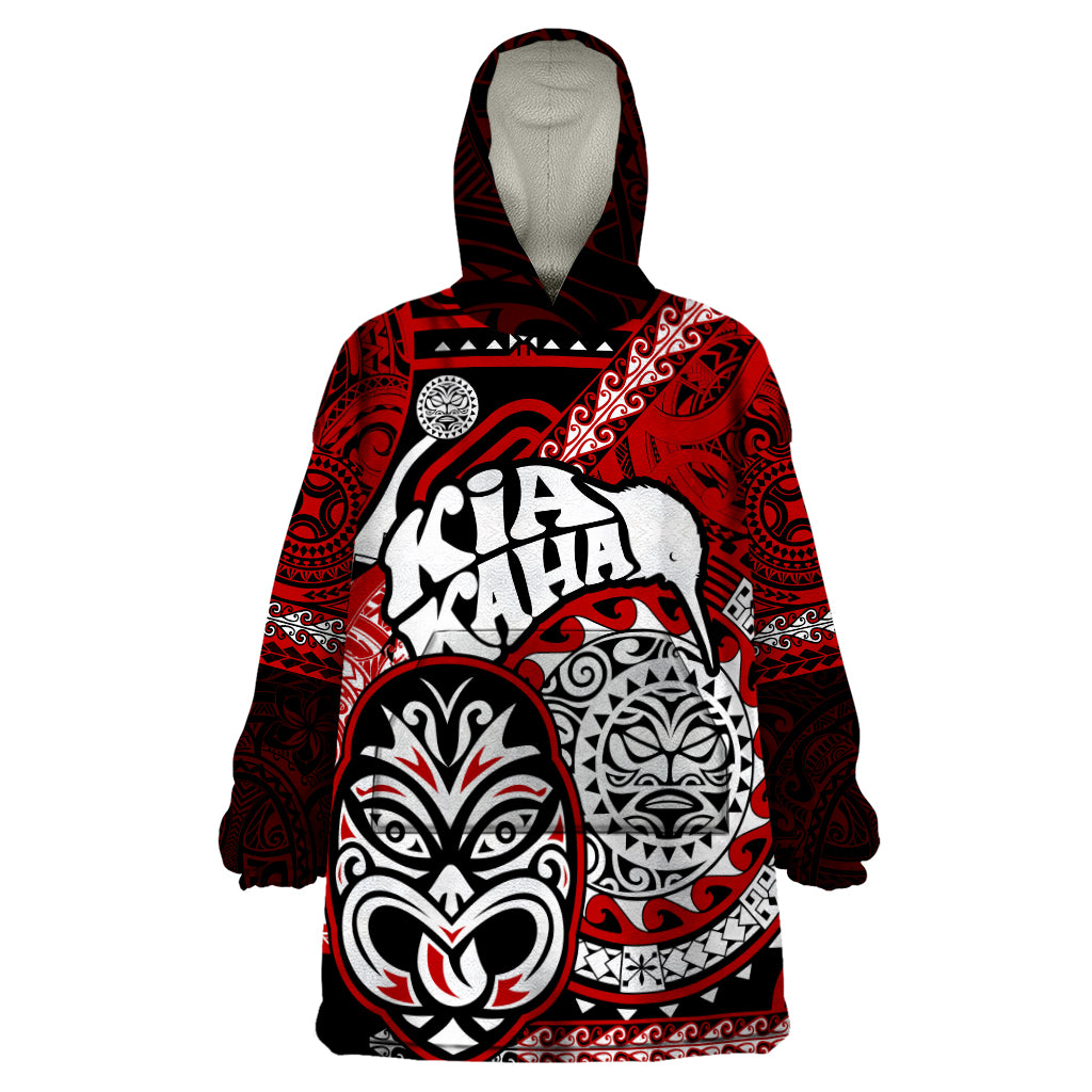 Personalised Te Reo Maori New Zealand Wearable Blanket Hoodie Aotearoa Kia Haka Maori Tribal Tattoo Red Style LT9