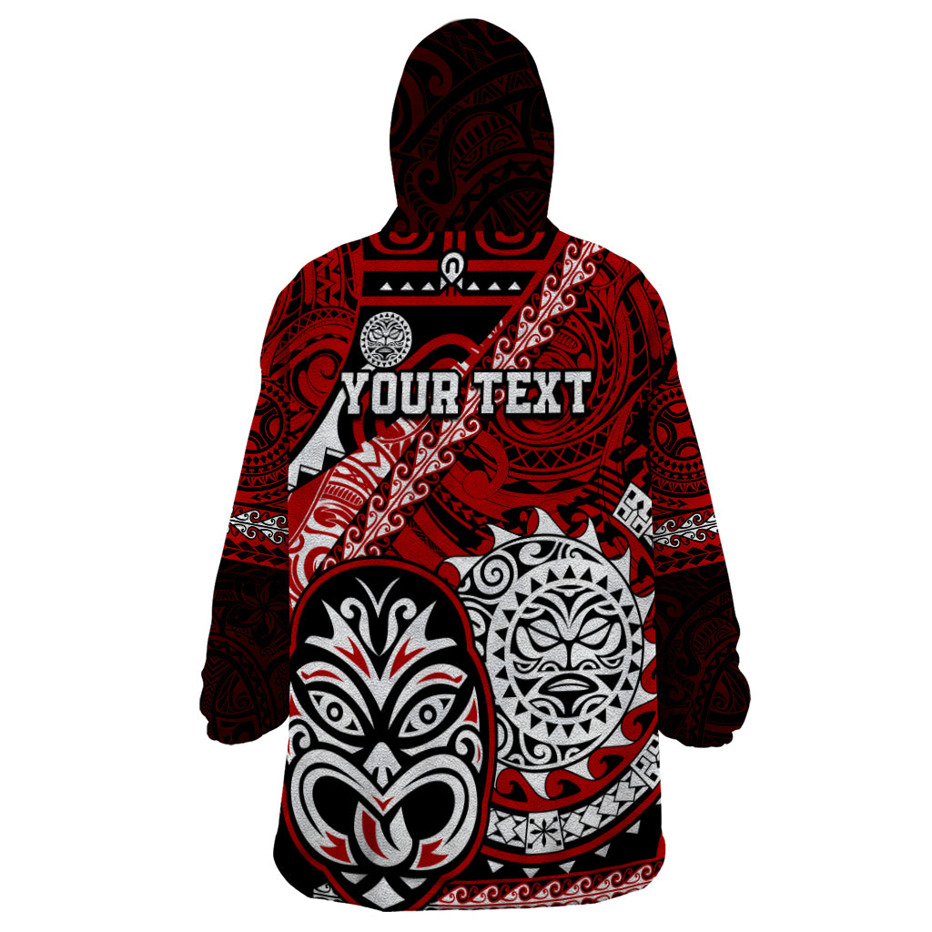 Personalised Te Reo Maori New Zealand Wearable Blanket Hoodie Aotearoa Kia Haka Maori Tribal Tattoo Red Style LT9