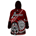 Personalised Te Reo Maori New Zealand Wearable Blanket Hoodie Aotearoa Kia Haka Maori Tribal Tattoo Red Style LT9