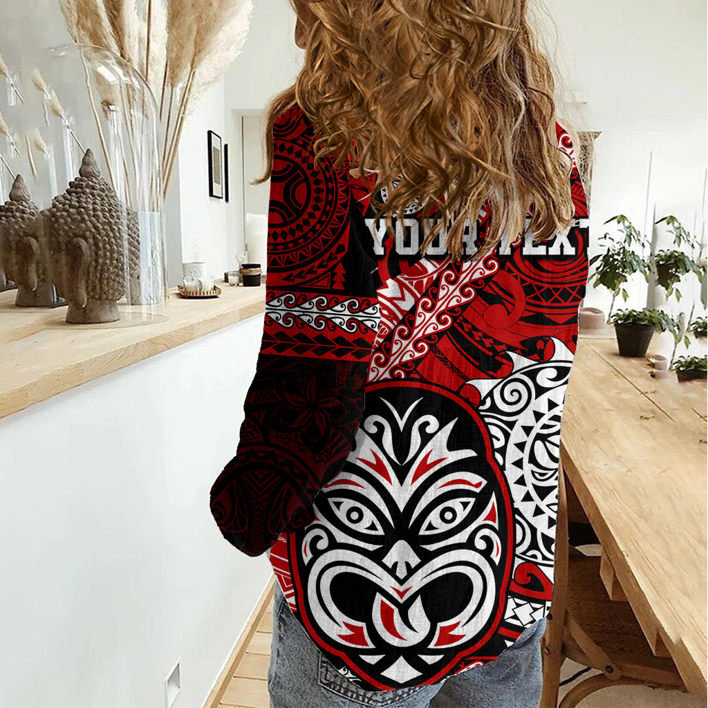 Personalised Te Reo Maori New Zealand Women Casual Shirt Aotearoa Kia Haka Maori Tribal Tattoo Red Style LT9