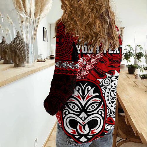 Personalised Te Reo Maori New Zealand Women Casual Shirt Aotearoa Kia Haka Maori Tribal Tattoo Red Style LT9