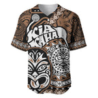 Te Reo Maori New Zealand Baseball Jersey Aotearoa Kia Haka Maori Tribal Tattoo Gold Style LT9