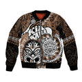 Te Reo Maori New Zealand Bomber Jacket Aotearoa Kia Haka Maori Tribal Tattoo Gold Style LT9