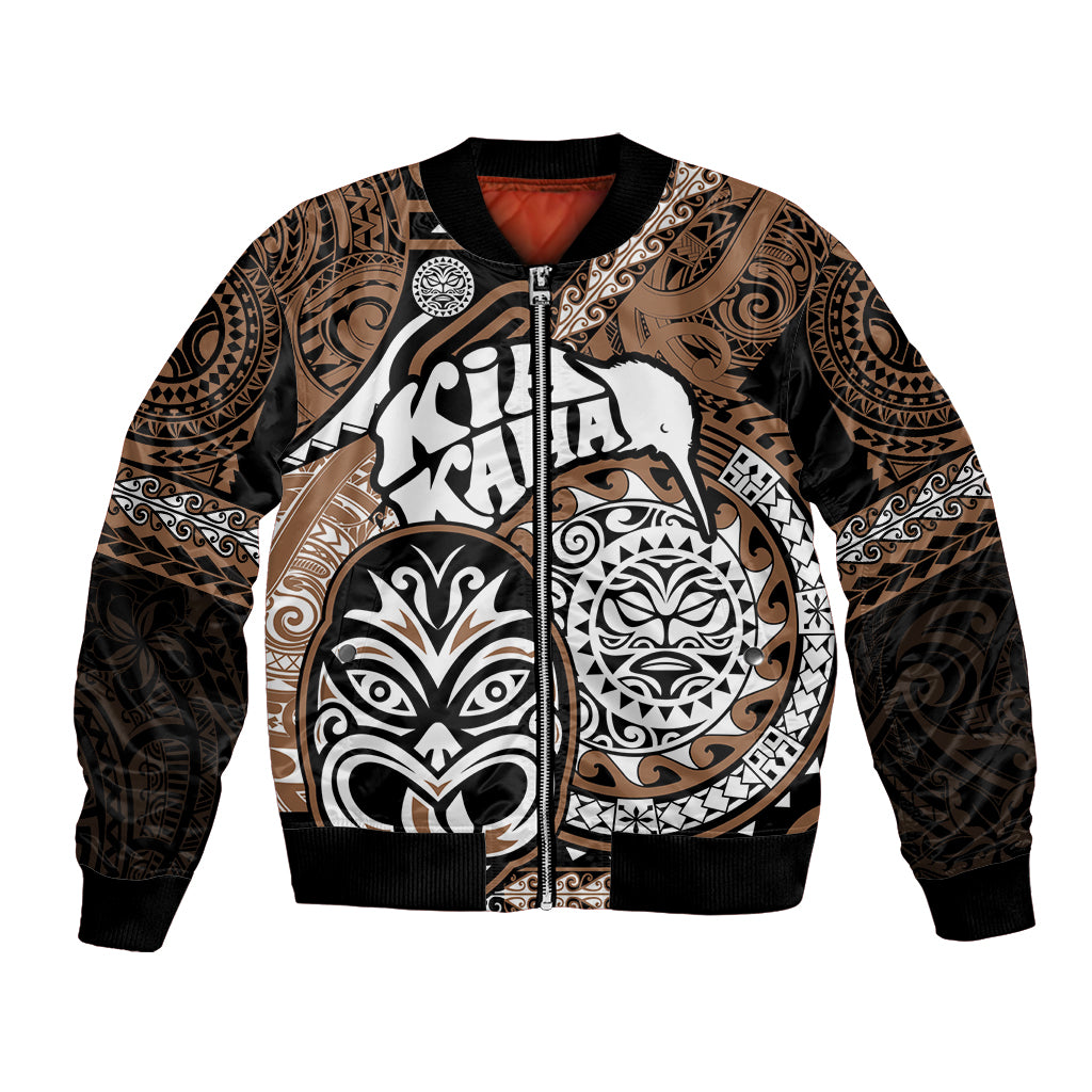 Te Reo Maori New Zealand Bomber Jacket Aotearoa Kia Haka Maori Tribal Tattoo Gold Style LT9